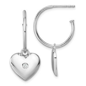 925 Sterling Silver Rhodium-plated Diamond Heart C-Hoop Earrings